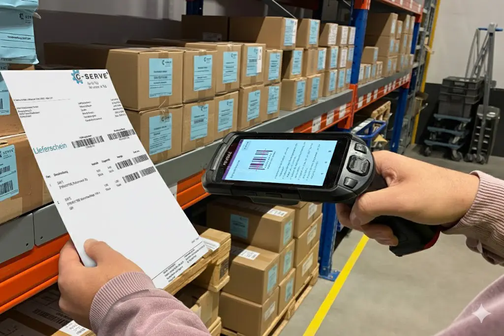 Digitalisierung von Bedarfsanforderungen durch scanbare Lieferdokumente und Barcode-Erfassung.
