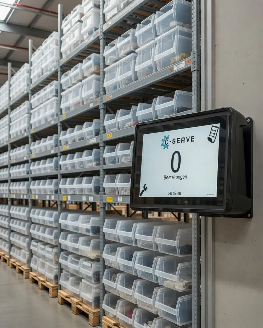 Das ComforTablet von C-SERVE für die mobile und digitale Verwaltung von C-Teilen in industriellen Regallagern