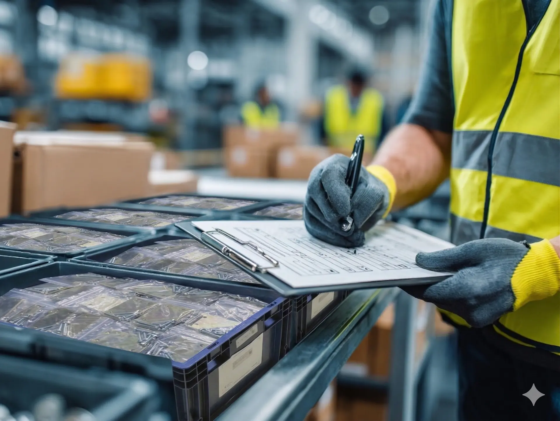 Präzise Kommissionierung von Kleinteilen für kundenindividuelle Baugruppen-Sets.