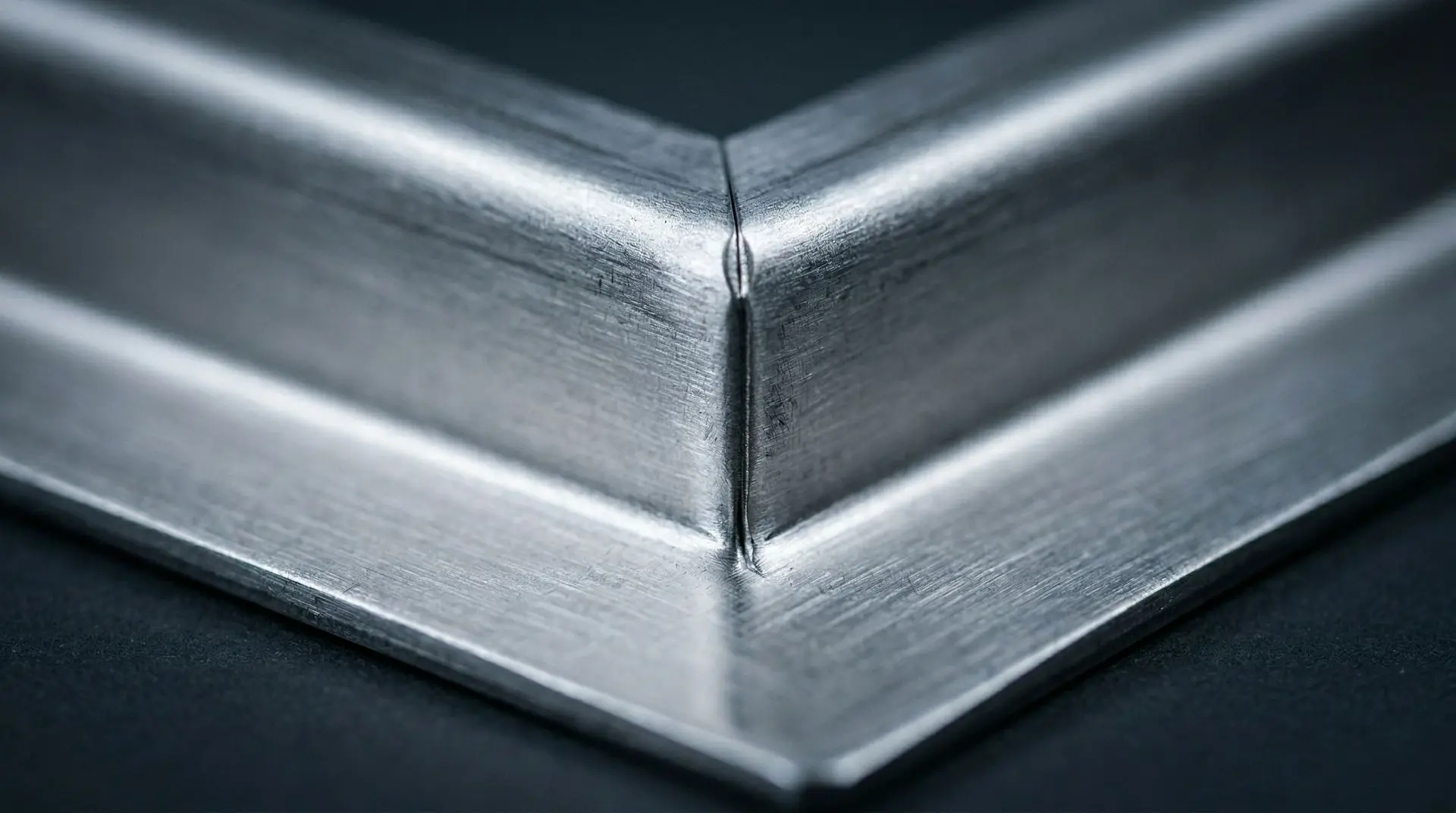 Präzises Kantteil aus Edelstahl – Makroaufnahme des Biegewinkels mit gebürsteter Oberfläche | C-SERVE