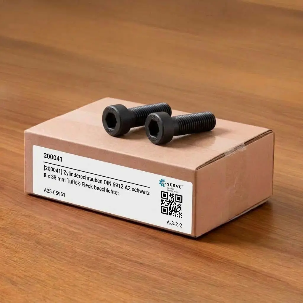 Artikeletikett mit Materialnummer, Artikelbezeichnung und QR-Code