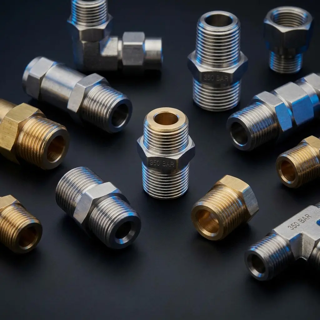 Hydraulik-Fittings | Hochdruckverbinder bis 350 bar | C-SERVE Hochwertige Hydraulik-Fittings aus Messing und Edelstahl - Hochdruckverbinder für 350 bar Systeme